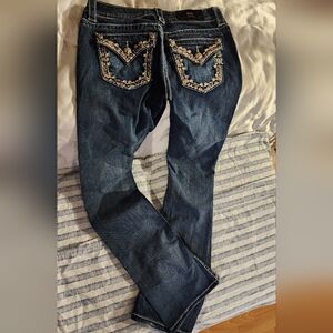 Miss Me Blue Boot Cut Jeans with Embroidered Pockets